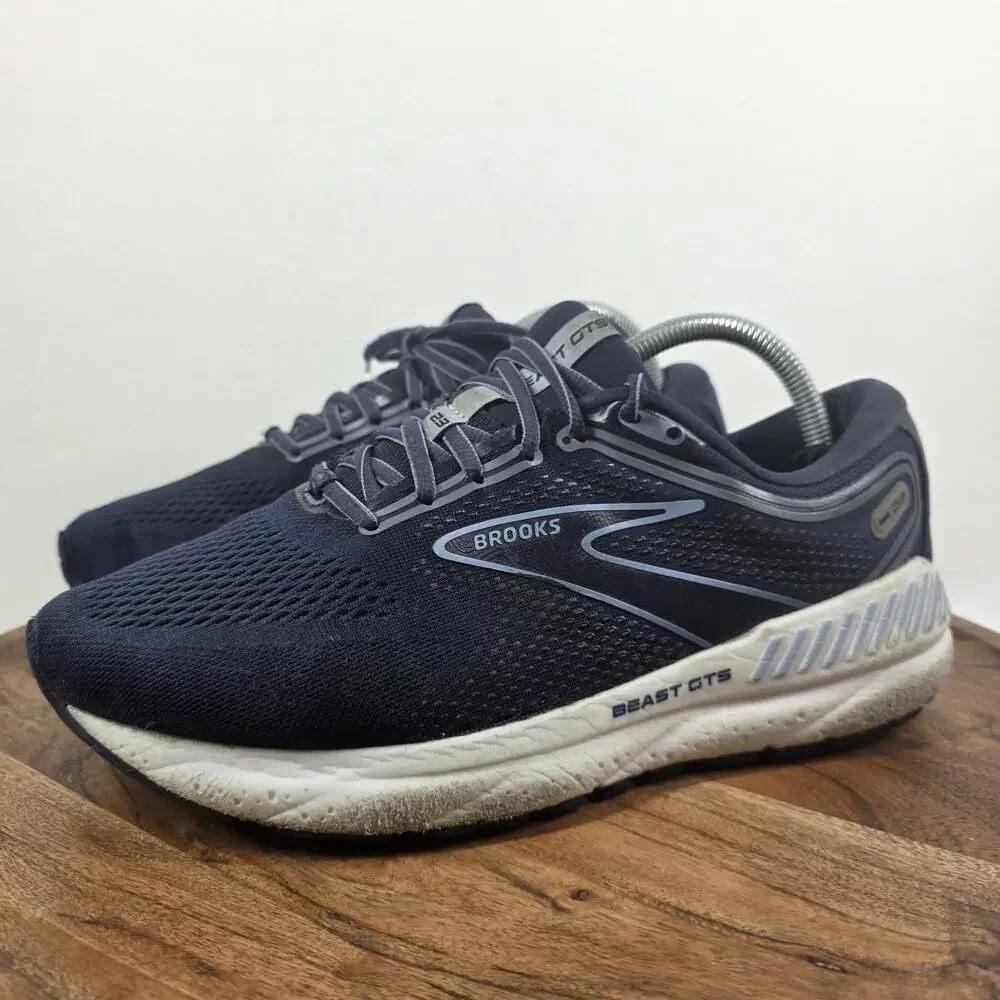 Brooks Beast GTS 23 Peacoat White Mens Navy Blue Size 8 2E Wide Running Shoes